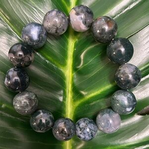 GORGEOUS chunky 14mm MOSS AGATE high quality handmade beaded bracelet